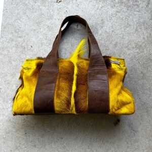 Elena Girardi Springbok Hair Tote Purse Yellow classic vintage